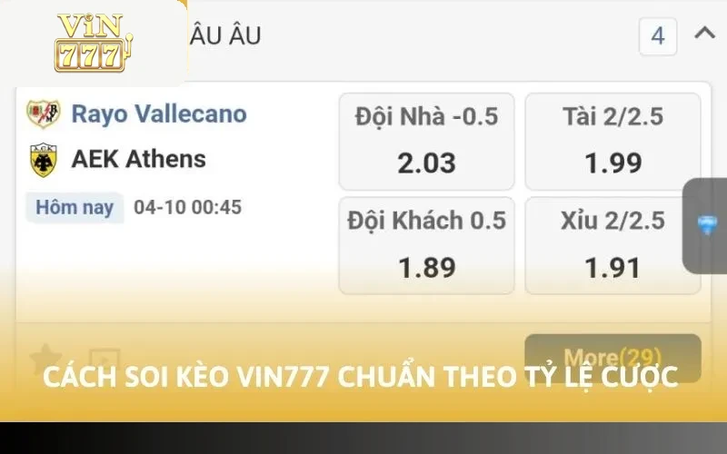 Cách soi kèo Vin777 chuẩn theo tỷ lệ cược