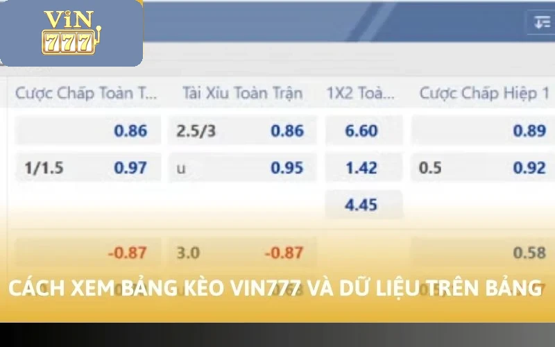 Cách Xem Bảng Kèo VIN777 Dữ Liệu Quan Trọng Cho Tân Thủ Cược 3 Cách xem bảng kèo VIN777 và dữ liệu trên bảng